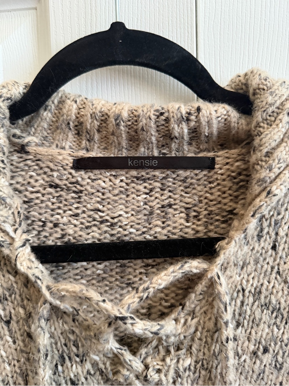 Kensie Marled Beige and Brown Hooded Knit Sweater - Picture 2 of 3